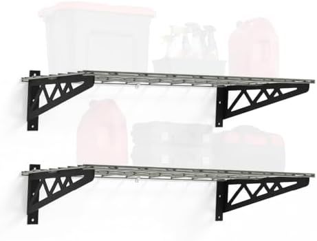 SafeRacks Steel Garage Wall Shelves 2-Pk w/Hooks, 500lb, Hammertone (18x36) by SafeRacks