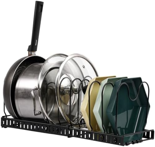 DEWEL 2PCs Expandable Pots and Pans Organizer Under Cabinet (Black) by DEWEL