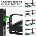 19"- 30" Expandable Hanging Pot Rack, 2 Tier Heavy Duty Wall Mounted Pots and Pans Organizer with 10 Hooks and 5 Pot Lid Holders, Pot Hanger Shelf for Kitchen Cookware Utensils Organizers and Storage - Image 3