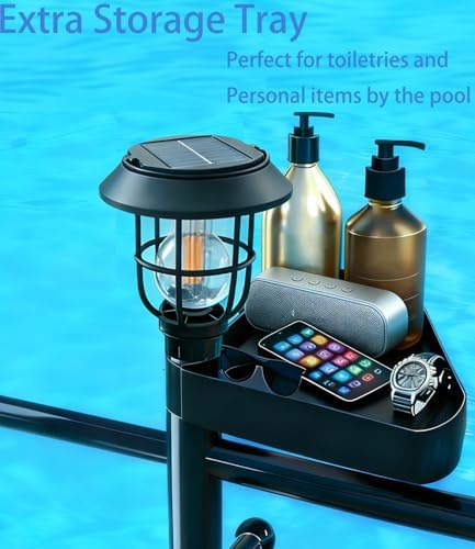 Pool Outdoor Towel Rack with Solar Light, 6 Bars with Top Tray Metal Heavy Duty Pool Accessories with Heavy Metal Base, Hot Tub Accessories for Pool and spa - Image 4
