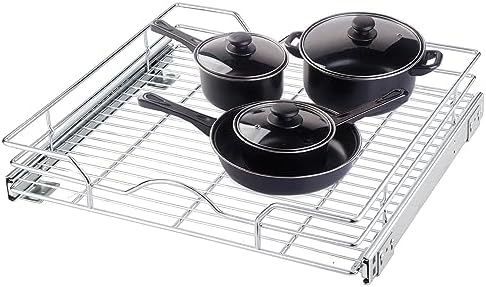 OCG Pull Out Cabinet Organizer (20.75" W x 17" D), Pull Out Shelves 1 Tier, Cabinet Slide Out Shelves for Base Cabinet Organization in Kitchen Bathroom Pantry, Bottom Mount, Chrome Finish - Image 3