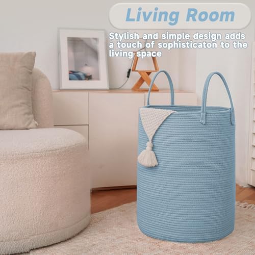 JMvicyroam 60L Cotton Rope Laundry Basket Hamper, Blue - Image 3