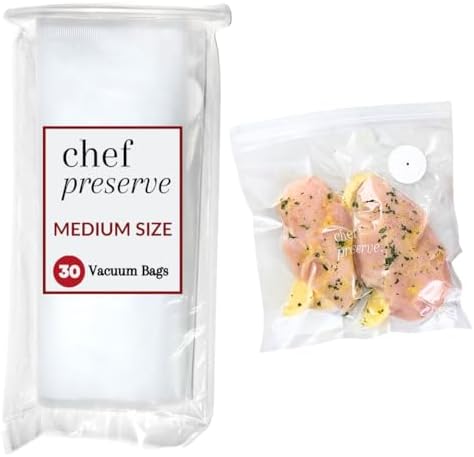 Chef Preserve Reusable Vacuum Sealer Bags for Food - 30 BPA-Free Medium (10 x 11 in) Food Storage Bags, Freezer, Microwave - Odor-Resistant, Leak-Proof - Compatible with Chef Preserve Vacuum Sealers by ChefPreserve
