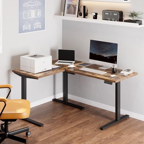 FLEXISPOT 63 x 48 Reversible L-Shaped Electric Standing Desk, Rustic Brown - Image 2