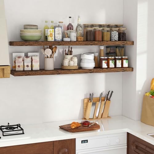55in Floating Shelves for Wall, 9.3in Deep Rustic Shelves Set of 2 - Image 5