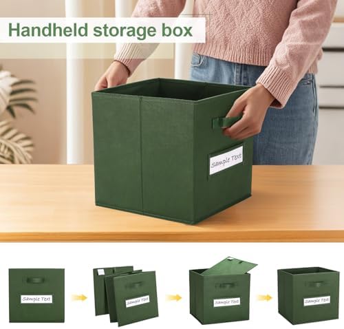 13x13x13 storage cube bins (Set of 10) Fabric storage cubes with 10 Labels Window Cards & a Pen, storage cubes 13x13, Collapsible 13 inch cube storage bins, Cubby Organizer Boxes, Dark Green - Image 4