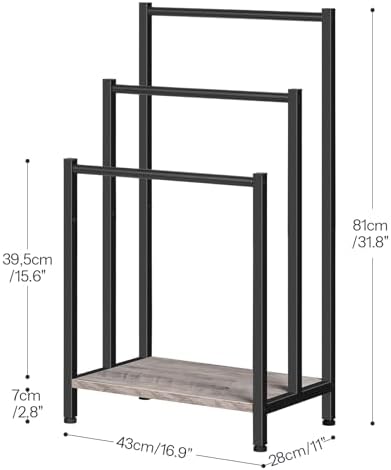 HOOBRO Free Standing Towel Rack, 3 Tier Blanket Rack, Blanket Holder for Bathroom, 16.9" L x 11" W x 31.9" H, Industrial Metal Drying and Display Rack with Shelf, Greige and Black BG03LB01 - Image 6