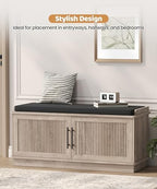 Akxomel 39.4" Fluted Shoe Storage Bench 2 Doors Wooden Entryway Bench Grey - Image 4