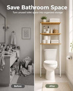 LiSHELF Bamboo Over The Toilet Storage Shelf 3-Tier Bathroom Organizer Rack Freestanding Above Toilet Shelves Space Saver for Small Bathroom, Laundry, White - Image 7