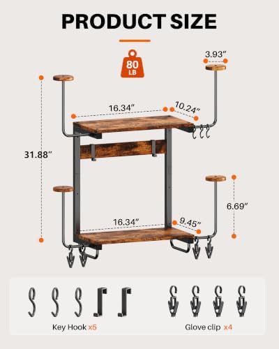 Motorcycle Helmet Holder Wall Mount, 2 Tier Helmet Rack with 4 Hat Stands - Image 6