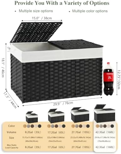 SETVSON Storage Basket with Lid Wicker Baskets for Storage, 160L Black - Image 2