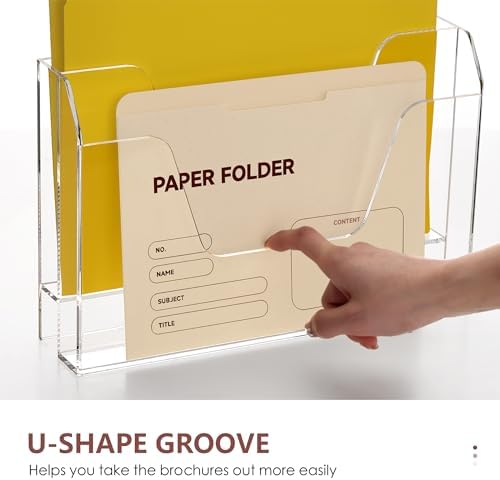 DINGHUO Wall Hanging File Organizer, Acrylic Mail Organizer wall mounted File Holder, Clear 2 Tier Folder Paper Document Magazine Rack for Desk Office School Home - 1 Pack - Image 5