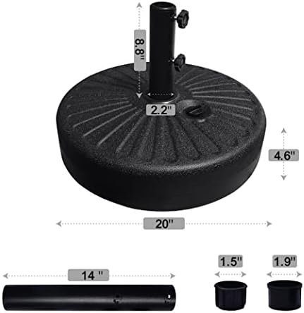 EliteShade USA 18" 82LBS Capacity Heavy Duty Patio Umbrella Stand, Water or Sand Filled Base, Rust-Free Outdoor Holder with 2 Adjustable Knobs for Backyard, Deck, Lawn, Poolside Fits 1.5"-1.9" Poles - Image 4