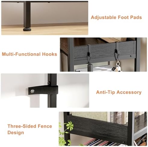 KOUSEI 6 Tier Bookshelf, L Shaped Corner Bookcase, 69 Inch, Black - Image 7