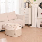 ICERZCZ Extra Large Blanket Basket for Living Room, Rectangle Woven Cotton Rope Storage for Blankets, Toys, Clothes, Shoes, 25”x16”x16”, Off White & Brown, 108L - Image 2