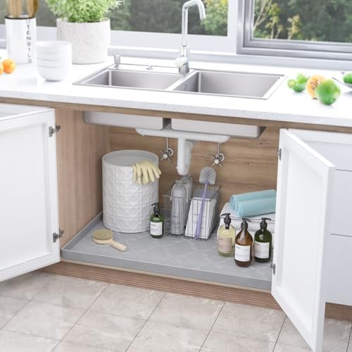 SIKADEER Waterproof Under Sink Mat 37" x 22" Silicone Mat Cabinet Protector - Image 2
