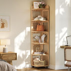 Tribesigns 6 Tiers Corner Shelf, Tall Skinny Corner Bookshelf Bookcase with Hollow Design, Farmhouse Narrow Display Shelf for Living Room, Bedroom, Small Space, Natural - Image 4