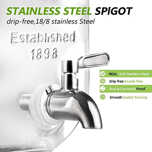 1 Gallon Drink Dispenser with Spigot 18/8 Stainless Steel – Airtight & Leakproof Glass Sun Tea Jar with Anti-Rust Lids, Beverage Dispenser for Parties - Laundry Detergent Holder (Pack of 2) - Image 6