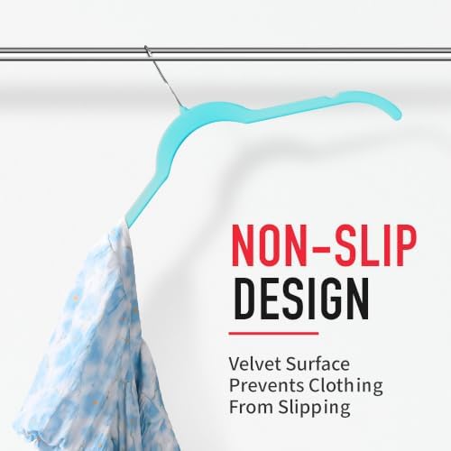 Sishynio Velvet Hangers 50 Pack, Non-Slip Slim Felt Clothes Hangers Aqua - Image 6