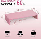 TEAMIX 2 Pack Pink Monitor Riser-20L inch, Cute Monitor Stand for Desk, Wood Sturdy TV/Screen/PC/Printer/Laptop Riser, Computer Shelf with Storage Desktop Organizer for Home Office - Image 4