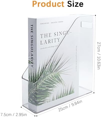 Magazine Holder, 2 Pack Acrylic Magazine File Holder,A4 Vertical File Organizer with Handle for Desk,Clear Document Rack File Folder Storage Bin - Image 2