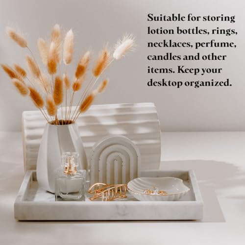 uxcell Bathroom Vanity Tray, 15.7" x 6" Silicone Soap Dispenser Trays, Shatterproof Kitchen Sink Organizer for Soaps Keys Candle Trinket, Marble White - Image 4