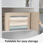 FHSQX 2 Pack Clear Window Storage Bins - Large Stackable Linen Fabric Storage for Clothes Foldable Container Organizer Set with Carrying Handles (Beige, 19.7x 15.7x 12.6 Inch) - Image 5