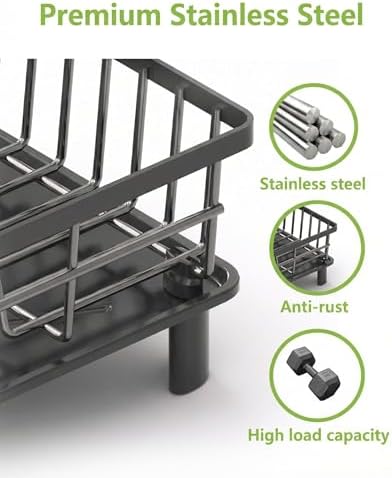Dish Drying Rack for Kitchen Counter,Stainless Steel Drainers Rack with Detachable Cutlery Holder,Automatic Drainage System,Anti-Rust Dish Strainer Ideal for Families and Home - Image 5