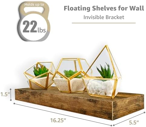 Sorbus 16 Inch Floating Shelves for Wall (5 Pack, Rustic Brown) - Image 3