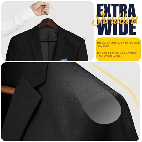 Wooden Coat Hangers - Wide Shoulder Hangers with Non Slip Pants Holder, Heavy Duty, for Men, Women, Suit, Coat, Jacket, Pants (Walnut, 10 Pack) - Image 3