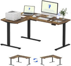 FLEXISPOT 63 x 48 Reversible L-Shaped Electric Standing Desk, Rustic Brown by Unknown
