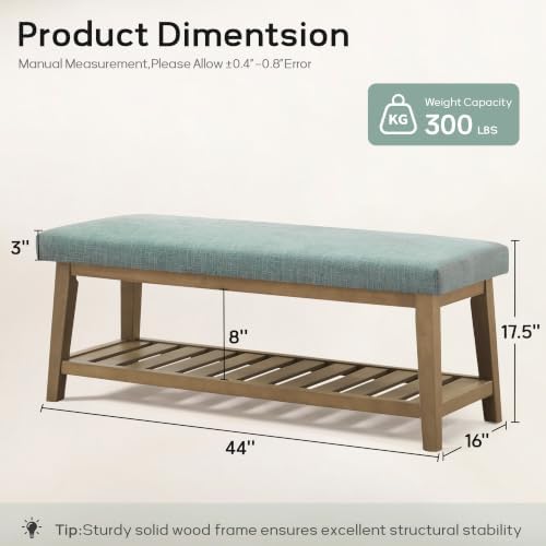 Zihanhome Entryway Shoe Bench, End of Bed Bench,Upholstered Bench (Teal) - Image 2