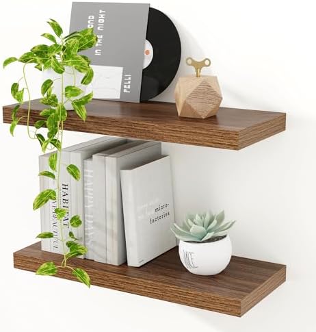 16 in Floating Shelves for Wall, Walnut Wooden Shelves Set of 2 by Feihorrm