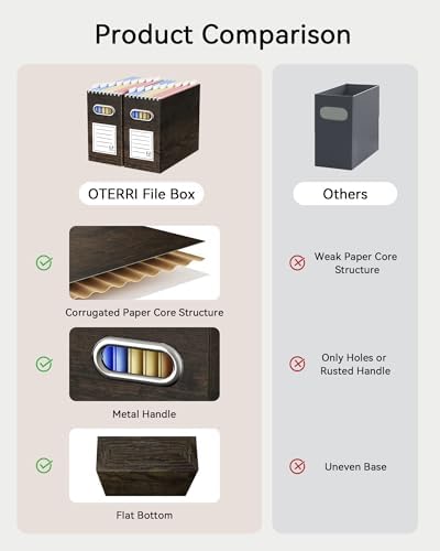 Oterri Portable Collapsible Cardboard File Box with Handle for Letter-Size - Image 4