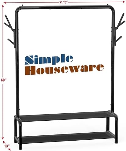 Simple Houseware 52" W Freestanding Closet Garment Rack with Shelves, Black - Image 5