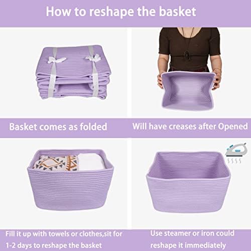 XUANGUO Woven Cotton Rope Storage Baskets 15x10x9.3" 3 Pack Purple Lavender - Image 7