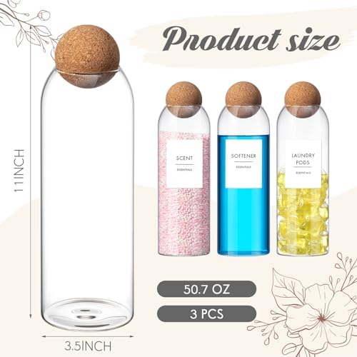 3 Pcs 50.7 oz Glass Laundry Detergent Dispenser with Cork Lids - Image 2