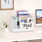 Wood Desk Organizer, Mail Organizer Countertop with Drawer, White - Image 2