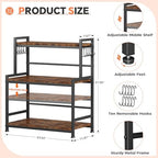 23.6"W Large Kitchen Countertop Organizer,3 Tier Spice Rack Organizer with Adjustable Shelf and 10 Hooks,Wooden Counter Organizer,Space Saving Countertop Shelf Microwave Stand for Kitchen,Coffee Bar - Image 2