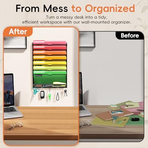 8-Tier Wall File Organizer with Hook, Hanging File Organizer Black - Image 5