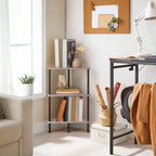 HOOBRO Corner Shelf Stand, Industrial 3-Tier Wall Corner Bookshelf with Metal Frame, Plant Display Shelf, Bookcase for Small Spaces, Living Room, Greige and Black BG30CJ01 - Image 4