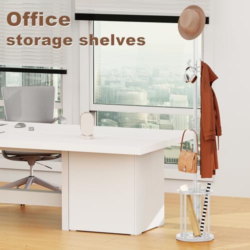 Coat Rack Freestanding, Coat Rack Stand with Umbrella Holder, Coat Tree, Coat Hanger Stand with 12 Hooks for Clothes Bag Hats, Used in Bedroom, Office, Living Room and Entryway-White - Image 6