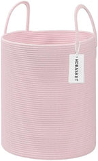 Large Woven Laundry Basket Hamper,100L Cotton Rope Storage Bin for Blankets,Toys and Clothes,Decorative Tall Nursery Hamper for Living Room,Baby Nursery,Bathroom and Bedroom,(Pink, XX Large) by Hobasket