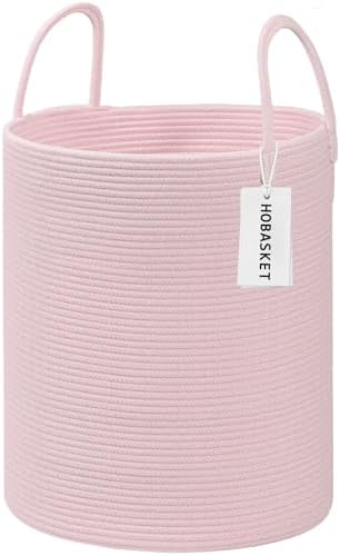 Large Woven Laundry Basket Hamper,100L Cotton Rope Storage Bin for Blankets,Toys and Clothes,Decorative Tall Nursery Hamper for Living Room,Baby Nursery,Bathroom and Bedroom,(Pink, XX Large) by Hobasket