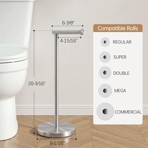 KES Toilet Paper Holder Stand SUS 304 Stainless Steel Rustproof Pedestal Lavatory Tissue Roll Holder Floor Stand Modern Brushed Nickel Finish, BPH283S1-2 - Image 6
