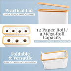 LONBET Toilet Paper Storage for 12 Rolls, Stackable & Foldable - The Ultimate Bathroom Organizer - Waterproof Basket with Bamboo Lid - Elegant Toilet Paper Storage Holder, Light Gray - Image 2