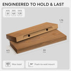 Homeforia 20 Inch Floating Shelves, High-End Solid Pine Wood, Set of 3 - Image 2