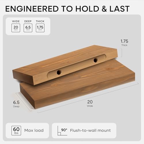 Homeforia 20 Inch Floating Shelves, High-End Solid Pine Wood, Set of 3 - Image 2