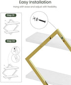 CHOEZON Floating Shelves for Wall, Set of 2 Wall Mounted Shelves, 2-Tier Hanging Shelves, for Living Room, Bedroom, Kitchen, Office, Study, Gold and White TBJ01P2JW - Image 4