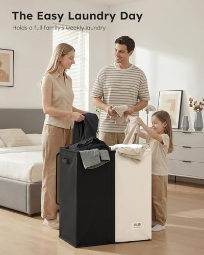 SOLEDI Large Double Laundry Hamper with Lid, Collapsible Clothes Hamper 2 section with Removable Bags, Space-Saving Laundry Basket for Bedroom, Dorm, College - Image 5